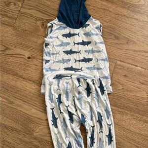 Kickee Pants Navy & Light Gray Shark Hooded Pajama Set